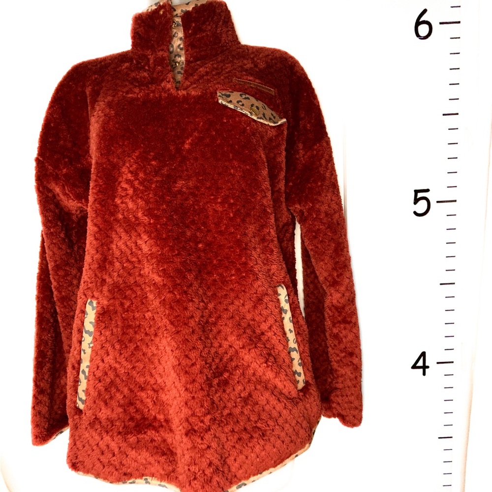 Simply Southern Burnt Orange Quilted‎ Teddy Bear Quarter Snap Jacket Small.